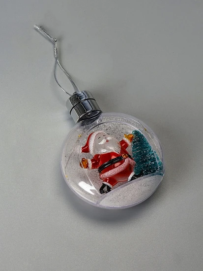 Ёлочный шар «Дед Мороз», 5 LED, от батареек, свечение тёплое белое
