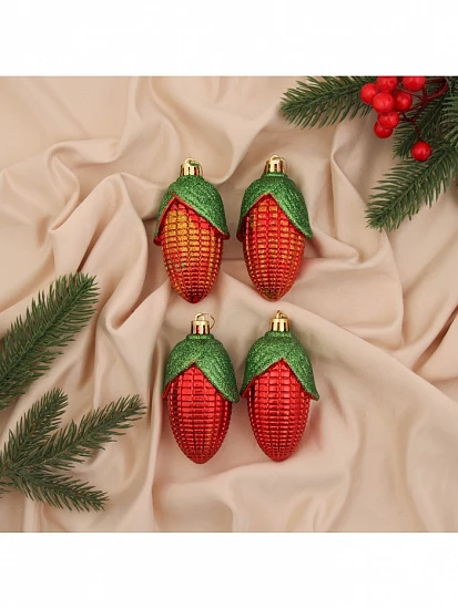 Ёлочные игрушки 4 шт. «Кукуруза колор» 10×4 см, красный