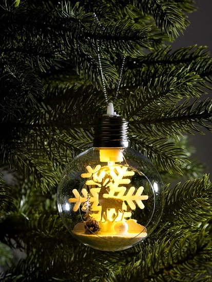 Ёлочный шар «Снежный пейзаж», d=8 см, 1 LED, от батареек, свечение тёплое белое