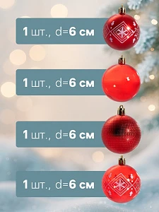 Ёлочные игрушки «Новогодние забавы», шары новогодние, d=5.5 см, набор 4 шт., красный