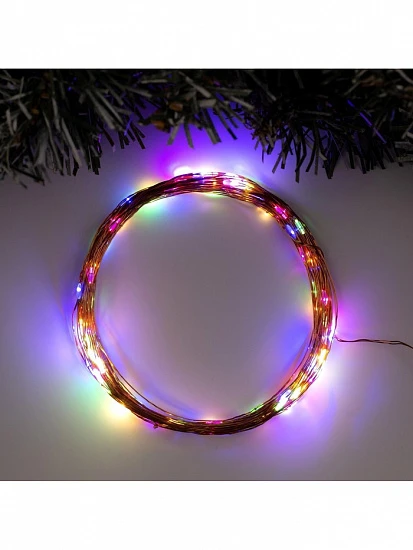 Гирлянда «Нить» 10 м роса, IP20, медная нить, 100 LED, свечение мульти, 12 В