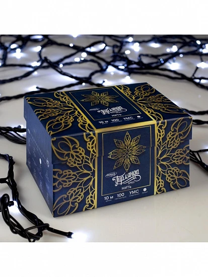 Гирлянда «Нить» 10 м, IP44, УМС, тёмная нить, 100 LED, свечение белое, 220 В