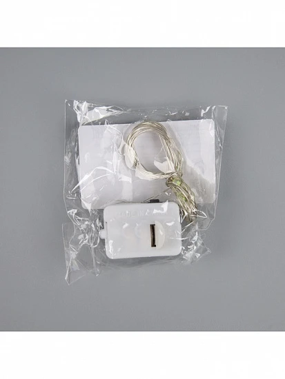 Гирлянда «Нить» 2 м роса. IP20, нить серебристая, 20 LED, 4.6 В, AG13×3 (в комплекте), 3 режима, свечение зелёное