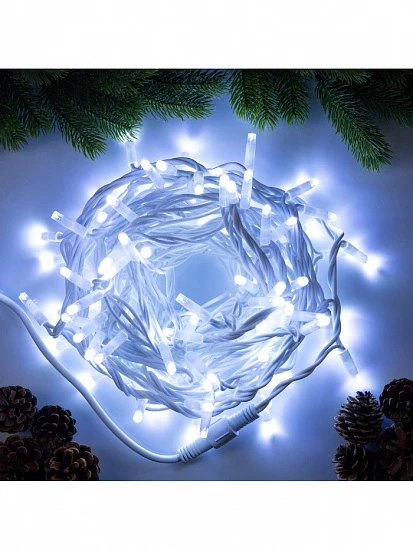 Гирлянда «Нить» 10 м, IP65, УМС, белая каучуковая нить, 100 LED, свечение белое, 220 В