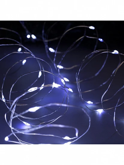 Гирлянда «Нить» 10 м роса, IP20, серебристая нить, 100 LED, свечение белое, мерцание белым, 12 В