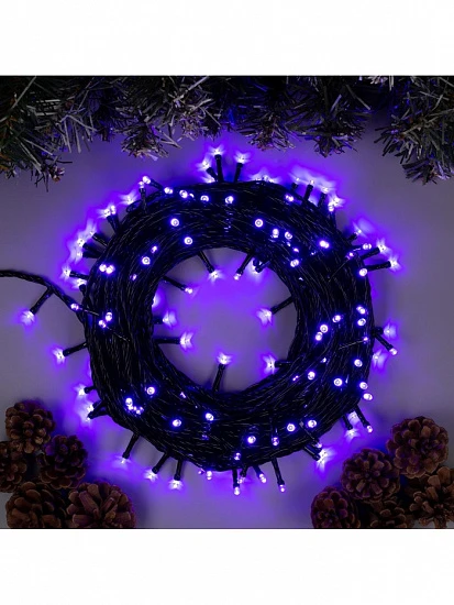 Гирлянда «Нить» 20 м, IP20, тёмная нить, 200 LED, свечение фиолетовое, 8 режимов, 220 В