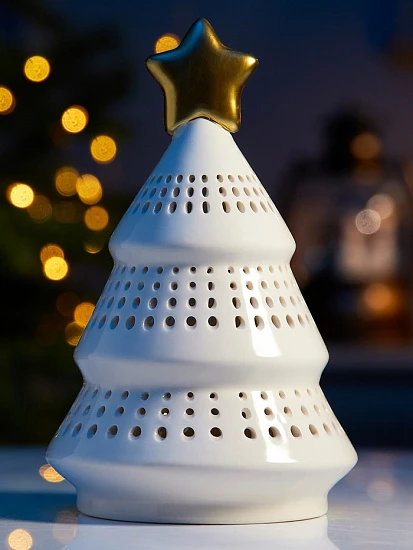 Светодиодная фигура «Ёлка с золотой звездой», 17.5×11×11 см, 1 LED, керамика, от батареек LR44×3, тёплый белый свет