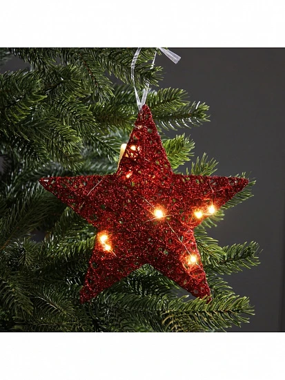 Подвеска световая «Звезда красная», 20×20×5 см, 10 LED, от батареек AG13×3, свечение тёплое белое