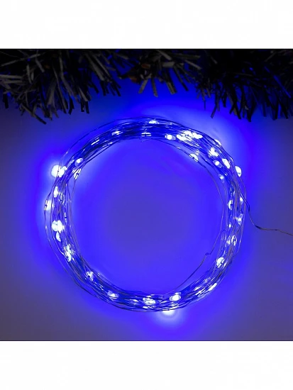 Гирлянда «Нить» 10 м роса, IP20, серебристая нить, 100 LED, свечение синее, 12 В