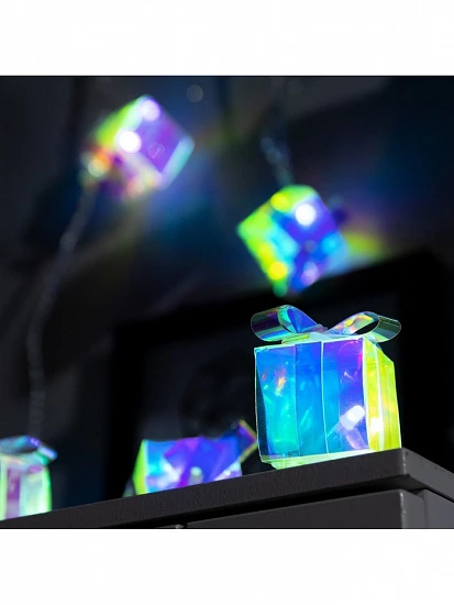 Гирлянда «Нить» 2.5 м с насадками «Подарки», IP20, прозрачная нить, 10 LED, свечение белое, 220 В