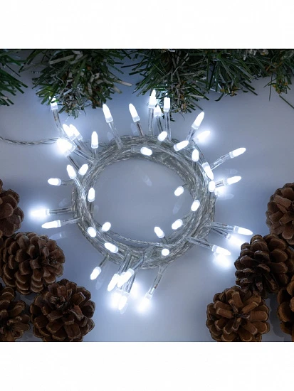Гирлянда «Нить» 5 м с насадками «Игла», IP20, прозрачная нить, 50 LED, свечение белое, 8 режимов, 220 В