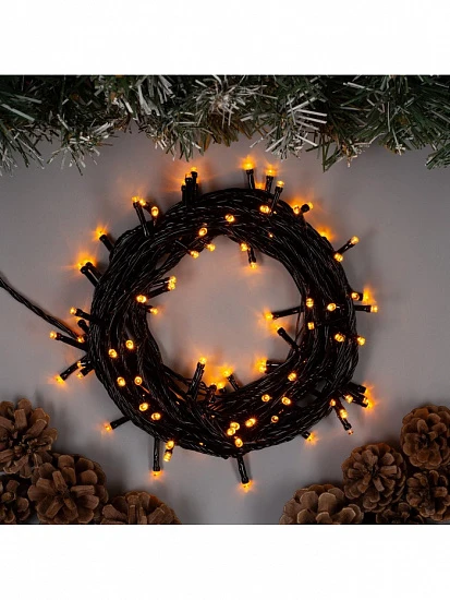 Гирлянда «Нить» 10 м, IP20, тёмная нить, 100 LED, 8 режимов, 220 В, свечение жёлтое