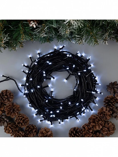 Гирлянда «Нить» 20 м, IP44, тёмная нить, 200 LED, свечение белое, 8 режимов, 220 В