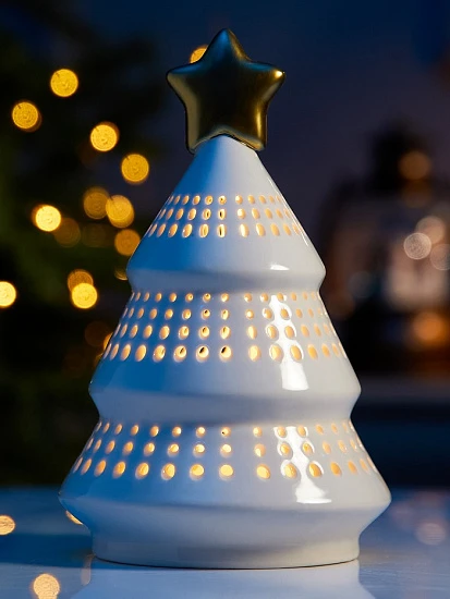 Светодиодная фигура «Ёлка с золотой звездой», 17.5×11×11 см, 1 LED, керамика, от батареек LR44×3, тёплый белый свет