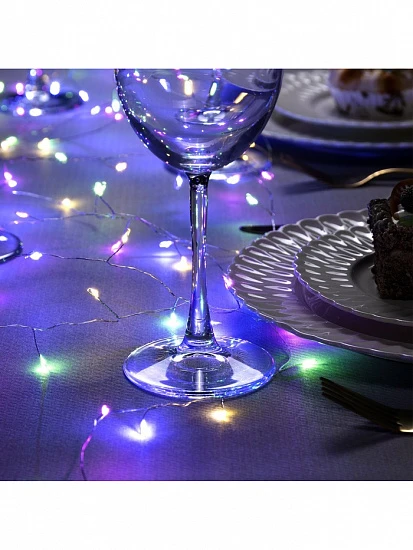 Гирлянда «Мишура» 5 м роса, IP20, серебристая нить, 100 LED, свечение мульти, USB