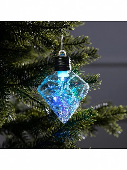 Ёлочный шар «Морозный кристалл», 11×7.5 см, 1 LED, от батареек, свечение RGB