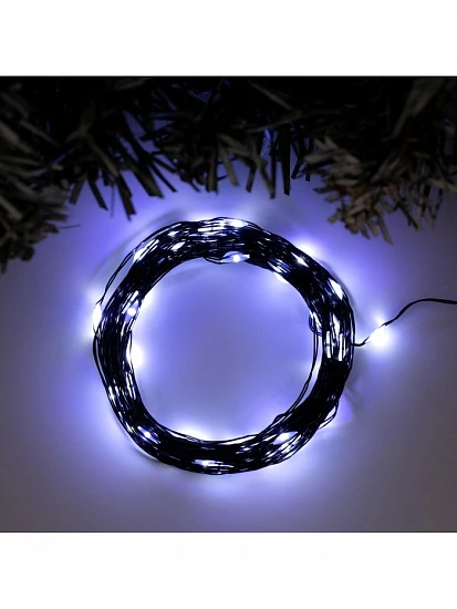 Гирлянда «Нить» 10 м роса, IP20, чёрная нить, 100 LED, свечение белое, 12 В