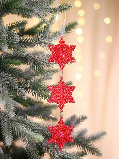 Ёлочная игрушка «Зимнее волшебство. Снежинка подвесная», 23×5.5 см, красный перелив