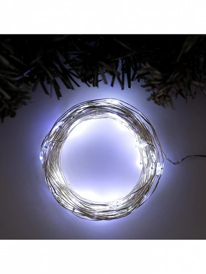 Гирлянда «Нить» 10 м роса, IP20, серебристая нить, 100 LED, свечение белое, мерцание белым, 12 В