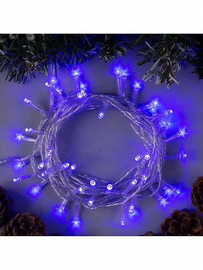 Гирлянда «Нить» 5 м, IP20, прозрачная нить, 50 LED, 8 режимов, 220 В, свечение синее
