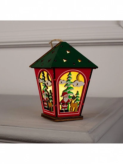 Ёлочная игрушка «Фонарь с Дедом Морозом», 12×8×8 см, 1 LED, от батареек, свечение тёплое белое
