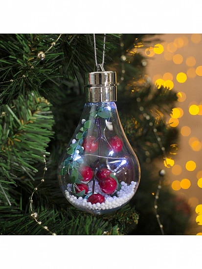 Ёлочный шар «Ягоды», 5 LED, от батареек, свечение белое