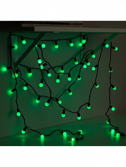 Гирлянда «Нить» 20 м с насадками «Шарики 1.5 см», IP44, тёмная нить, 200 LED, свечение зелёное, 8 режимов, 220 В