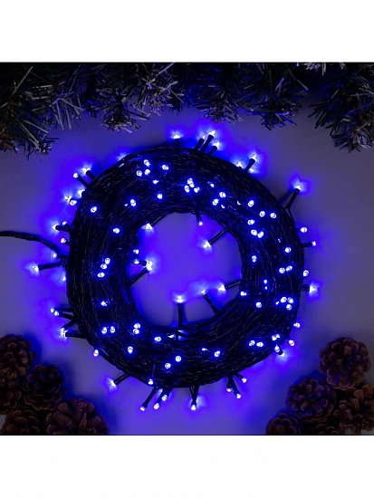 Гирлянда «Нить» 20 м, IP20, тёмная нить, 200 LED, свечение синее, 8 режимов, 220 В