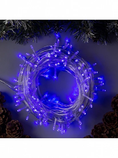 Гирлянда «Нить» 20 м, IP20, прозрачная нить, 200 LED, 8 режимов, 220 В, свечение синее