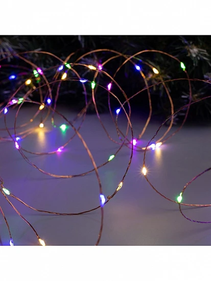 Гирлянда «Нить» 20 м роса, IP20, медная нить, 200 LED, свечение мульти, 12 В