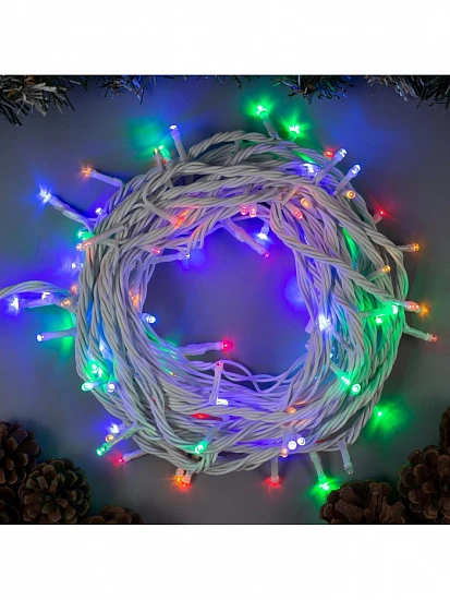 Гирлянда «Нить» 10 м, IP44, УМС, белая нить, 100 LED, свечение мульти, 220 В