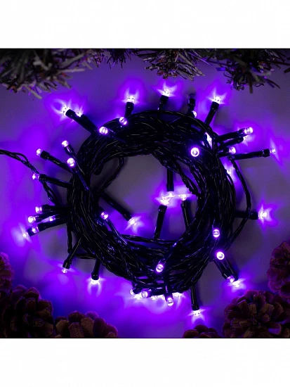 Гирлянда «Нить» 5 м, IP20, тёмная нить, 50 LED, свечение фиолетовое, 8 режимов, 220 В
