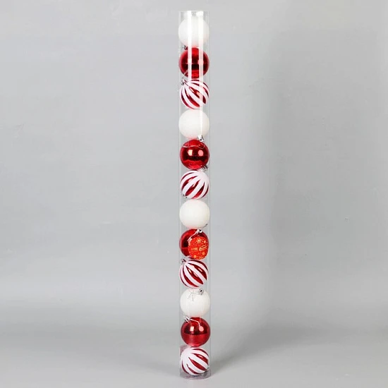 Ёлочные игрушки «Агнет» полосы, шары новогодние, d=6 см, набор 12 шт., красно-белый