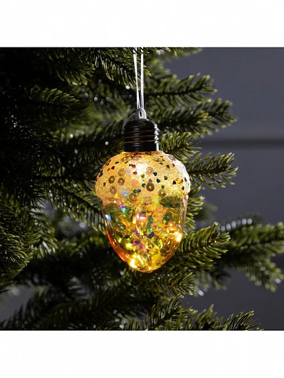 Ёлочный шар «Жёлудь жёлтый», 12×7 см, 4 LED, от батареек, свечение тёплое белое