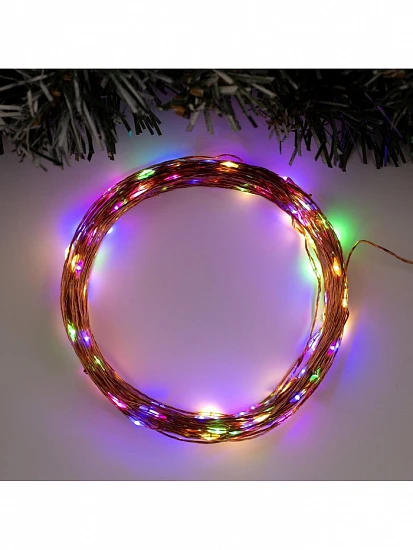 Гирлянда «Нить» 20 м роса, IP20, медная нить, 200 LED, свечение мульти, 12 В