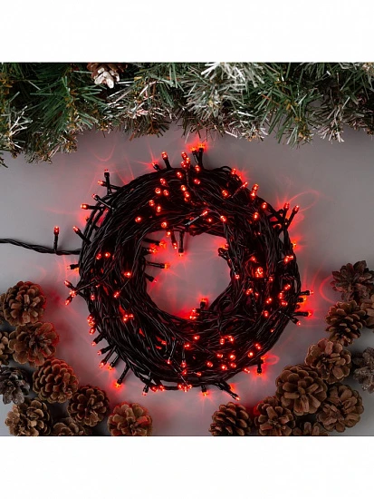 Гирлянда «Нить» 20 м, IP44, тёмная нить, 200 LED, свечение красное, 8 режимов, 220 В