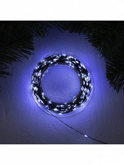 Гирлянда «Нить» 50 м роса, IP44, зелёная нить, 500 LED, свечение белое, 8 режимов, 31 В