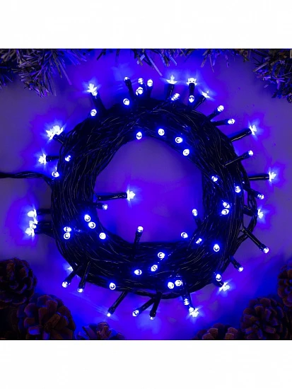 Гирлянда «Нить» 10 м, IP20, тёмная нить, 100 LED, 8 режимов, 220 В, свечение синее