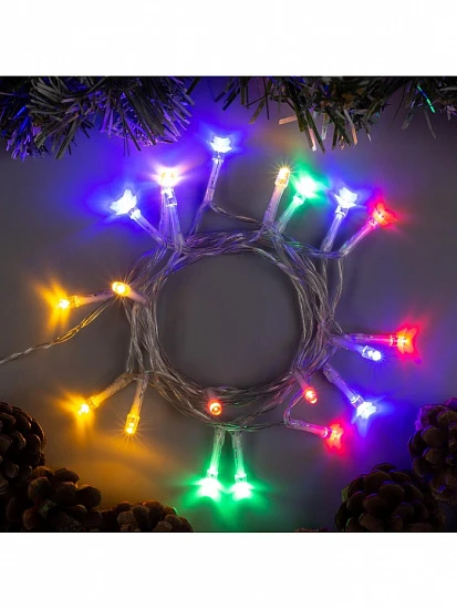 Гирлянда «Нить» 2 м, IP20, прозрачная нить, 20 LED, 2 режима, батарейки AAх3 (нет в комплекте), свечение мульти