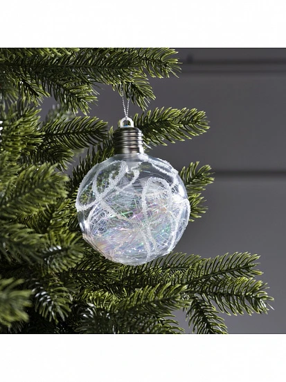 Ёлочный шар «Ледяной узор», 10 см, 1 LED, от батареек, свечение RGB