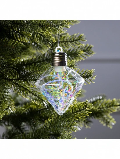 Ёлочный шар «Морозный кристалл», 11×7.5 см, 1 LED, от батареек, свечение RGB