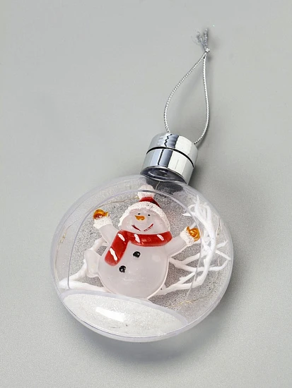 Ёлочный шар «Снеговик», 5 LED, от батареек, свечение тёплое белое