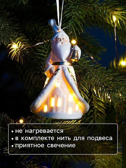 Светодиодная подвеска «Дед Мороз в белом», 10.8×6.4×5 см, 1 LED, от батареек LR44×3, свечение тёплое белое