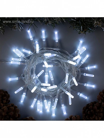 Гирлянда «Нить» 5 м с насадками «Хрусталики», IP20, прозрачная нить, 50 LED, свечение белое, 8 режимов, 220 В