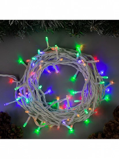 Гирлянда «Нить» 10 м, IP44, белая нить, 100 LED, свечение мульти, 8 режимов, 220 В