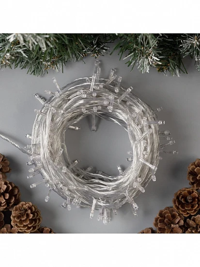 Гирлянда «Нить» 20 м, IP20, прозрачная нить, 200 LED, 8 режимов, 220 В, свечение синее