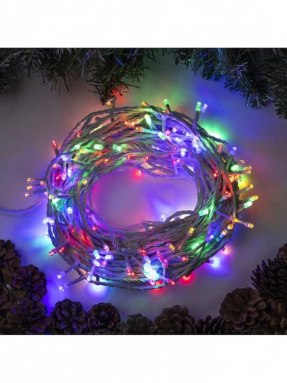 Гирлянда «Нить» 20 м, IP20, белая нить, 200 LED, свечение мульти, 8 режимов, 220 В
