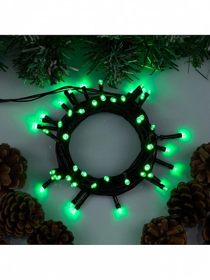Гирлянда «Нить» 5 м, IP20, тёмная нить, 50 LED, 8 режимов, 220 В, свечение зелёное