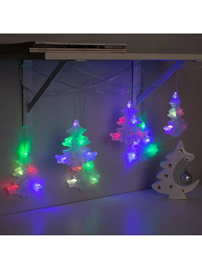 Гирлянда «Нить» 2 м с насадками «Ёлка матовая», IP20, прозрачная нить, 30 LED, свечение мульти (RG/RB), мигание, 220 В
