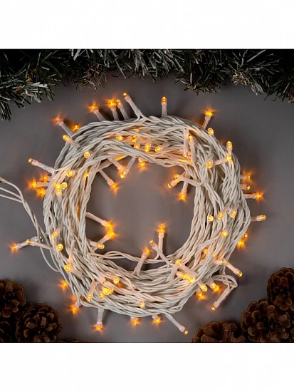 Гирлянда «Нить» 10 м, IP44, белая нить, 100 LED, свечение жёлтое, 8 режимов, 220 В